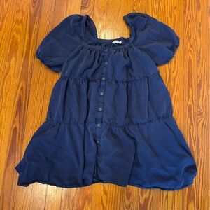 Elan Navy Ruffled Scoop Neck Top